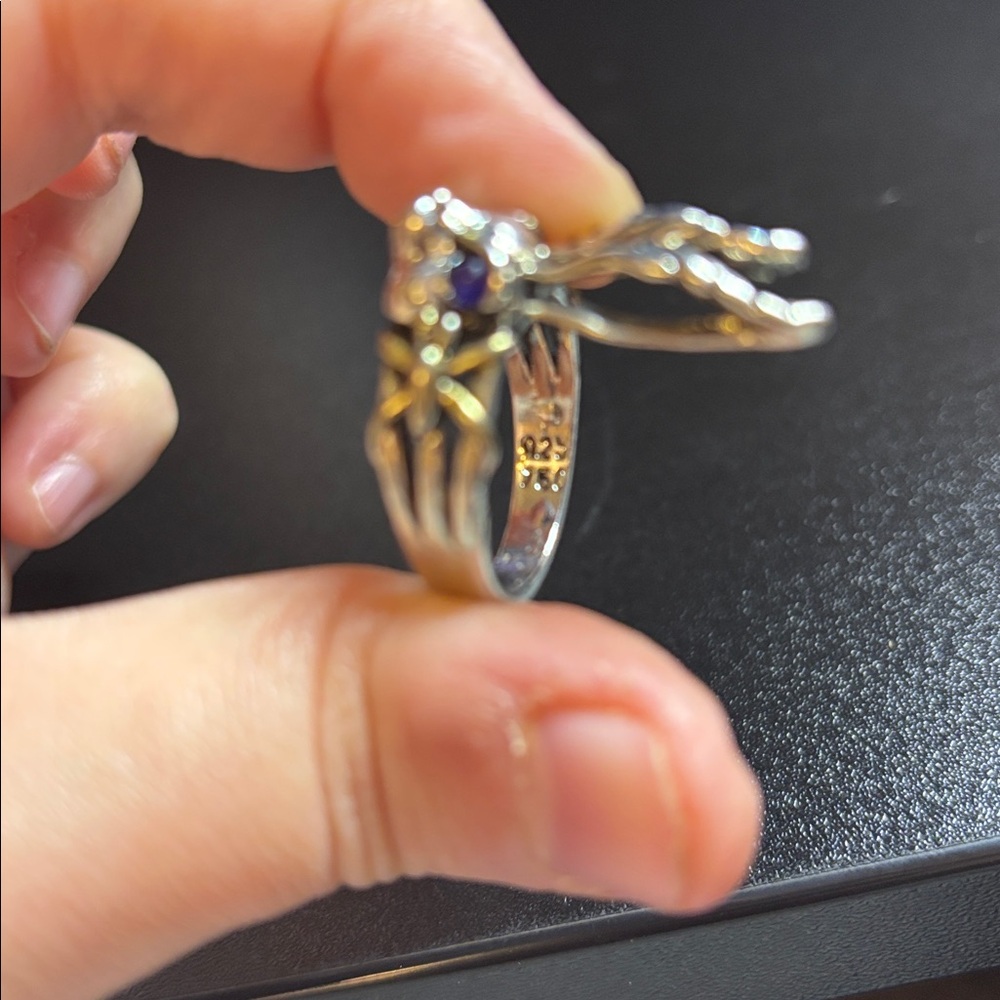 925 Silver and Goldtone Rabbit Ring with Blue Eyes - Picture 3 of 3